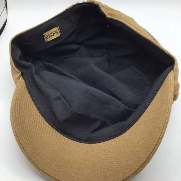 Women's Brown Baker Boy Hat Mixed Tweed & Fabric with 3 buttons on right side - Picture 5 of 9